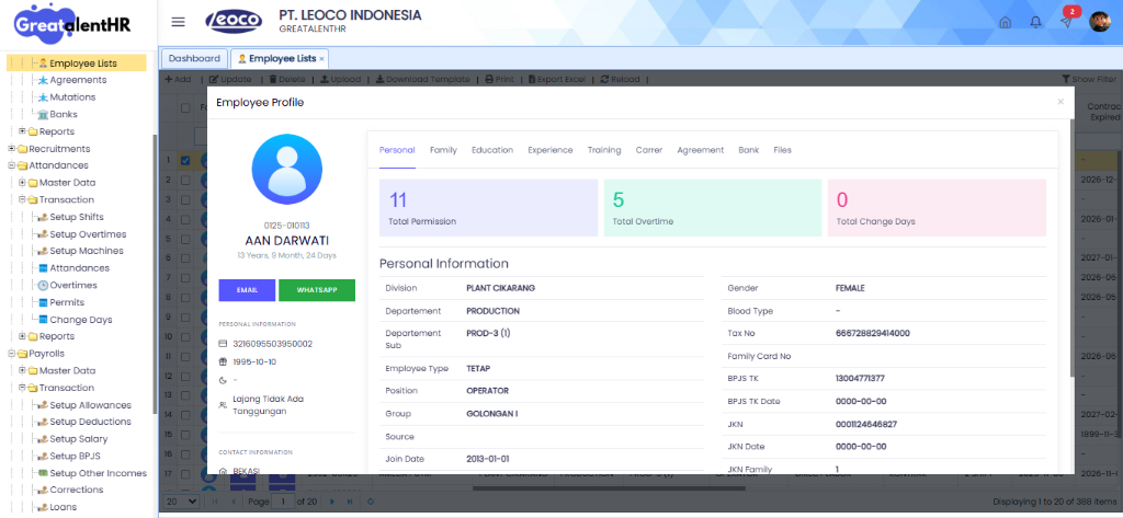 GreatalentHR Sistem HRIS dan Payroll Terintegrasi - PT. Leoco Indonesia karya Hilman Fadillah